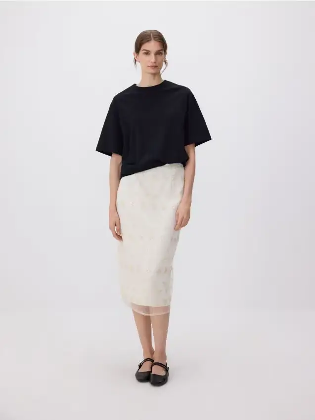 Gonna midi con paillette - panna