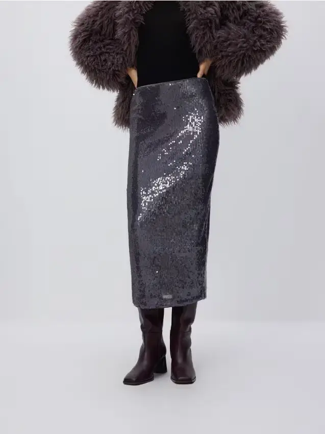 Gonna midi con paillette - viola scuro