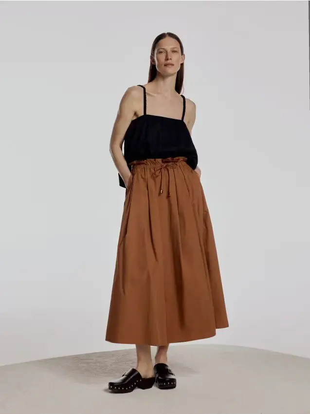 Gonna midi con pieghe - beige