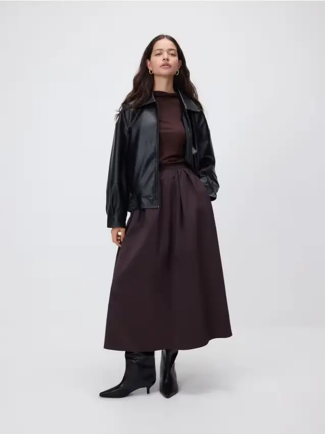 Gonna midi con pieghe - marrone scuro