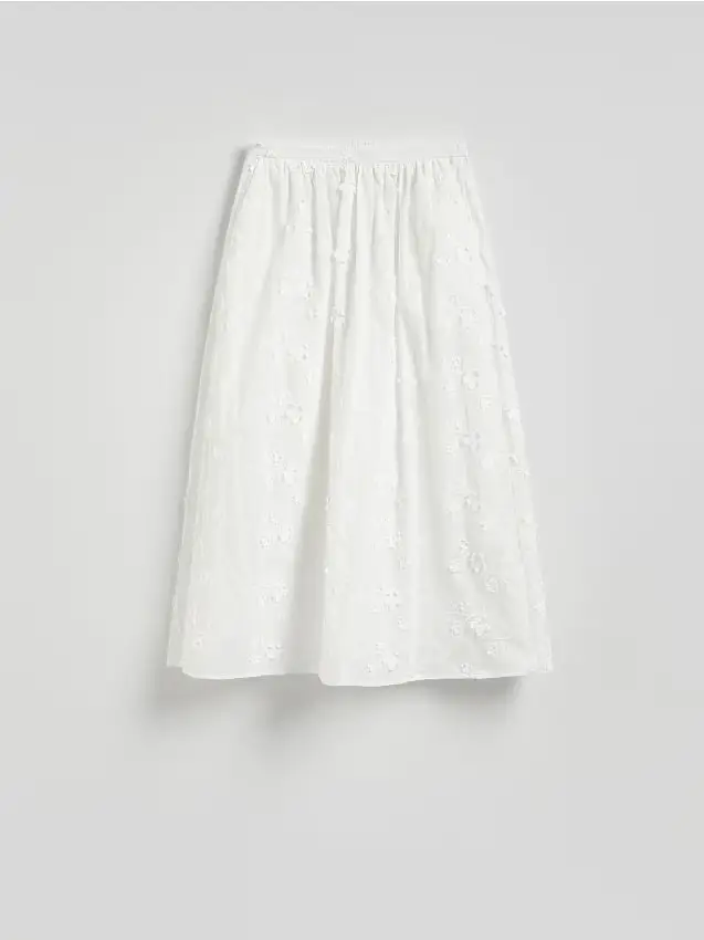 Gonna midi con ricamo - bianco