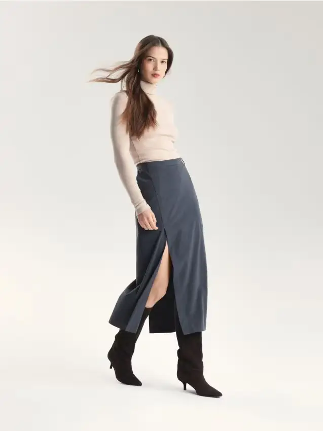 Gonna midi con spacco - grigio medio