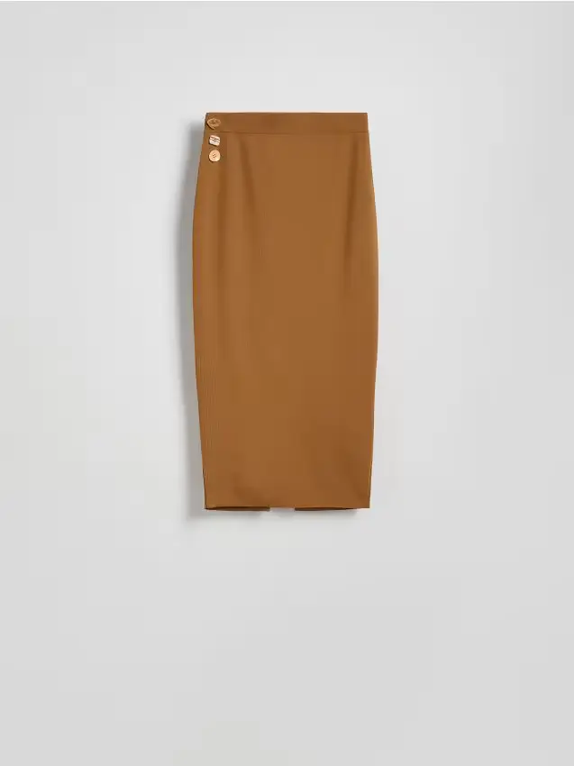 Gonna midi con spacco - marrone dorato