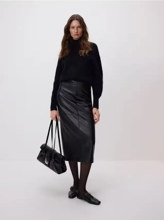 Gonna midi con spacco - nero