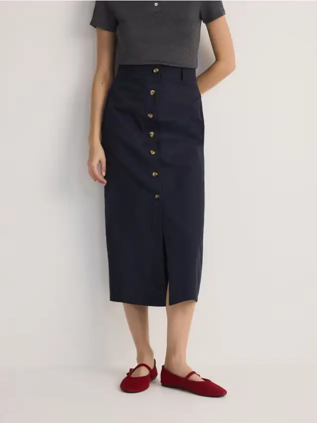 Gonna midi in cotone - blu scuro