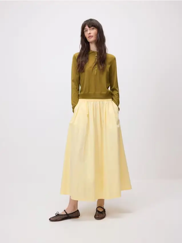 Gonna midi in cotone - giallo chiaro