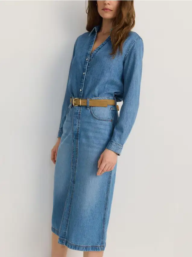 Gonna midi in denim - blu