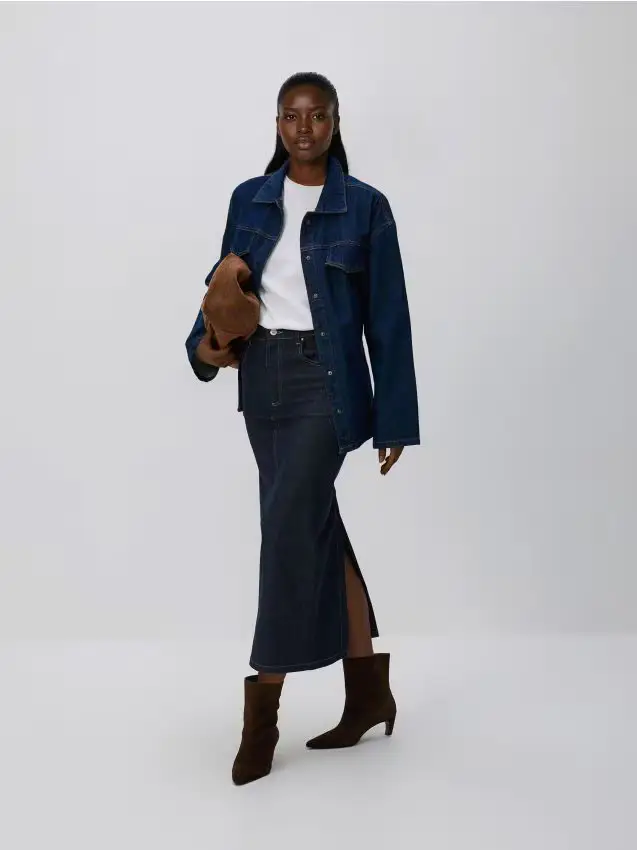 Gonna midi in denim - blu scuro