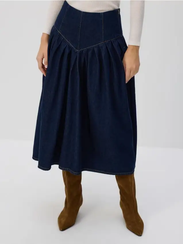 Gonna midi in denim - blu scuro