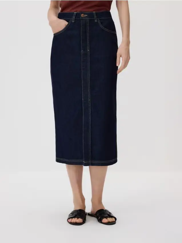 Gonna midi in denim - blu scuro