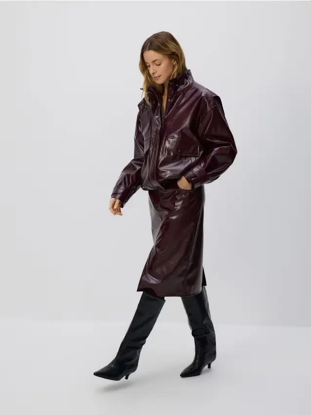 Gonna midi in eco pelle - bordeaux