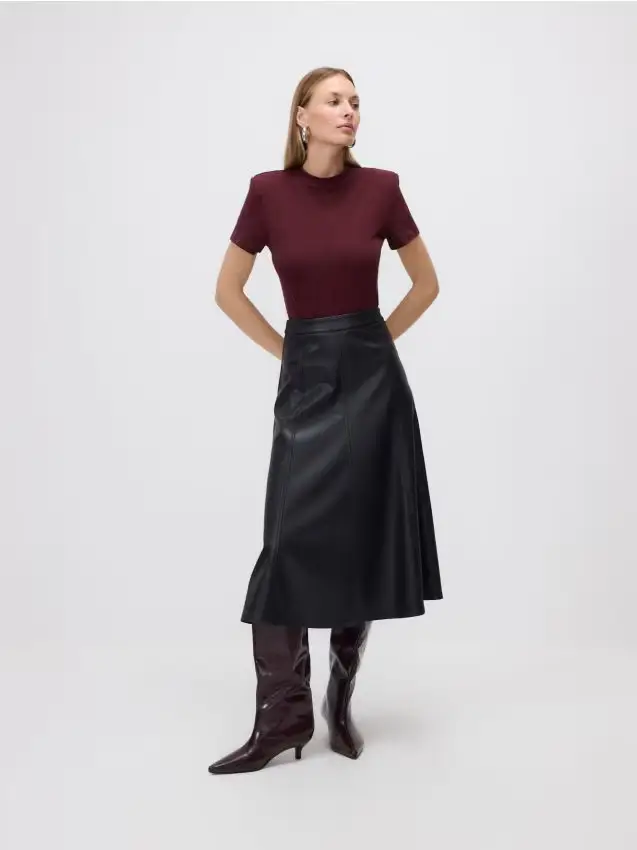 Gonna midi in eco pelle - nero