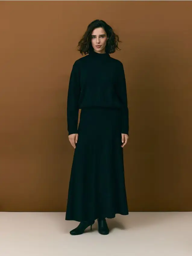 Gonna midi in lana - nero