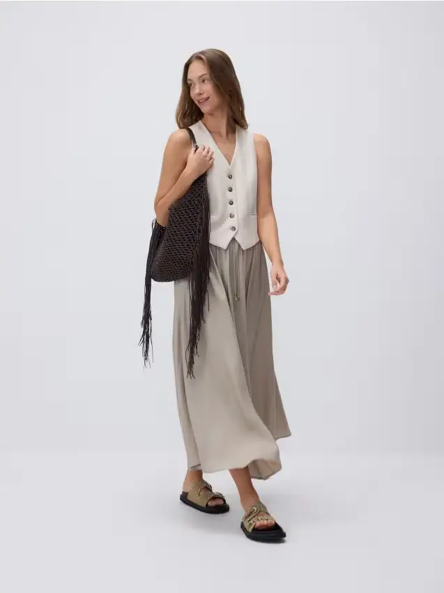 Gonna midi in lyocell - beige