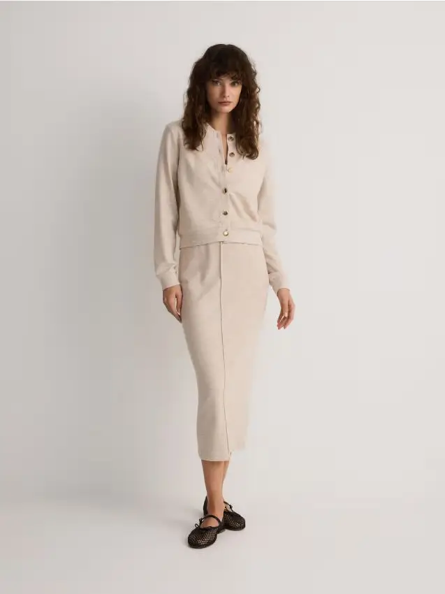 Gonna midi in maglia - beige