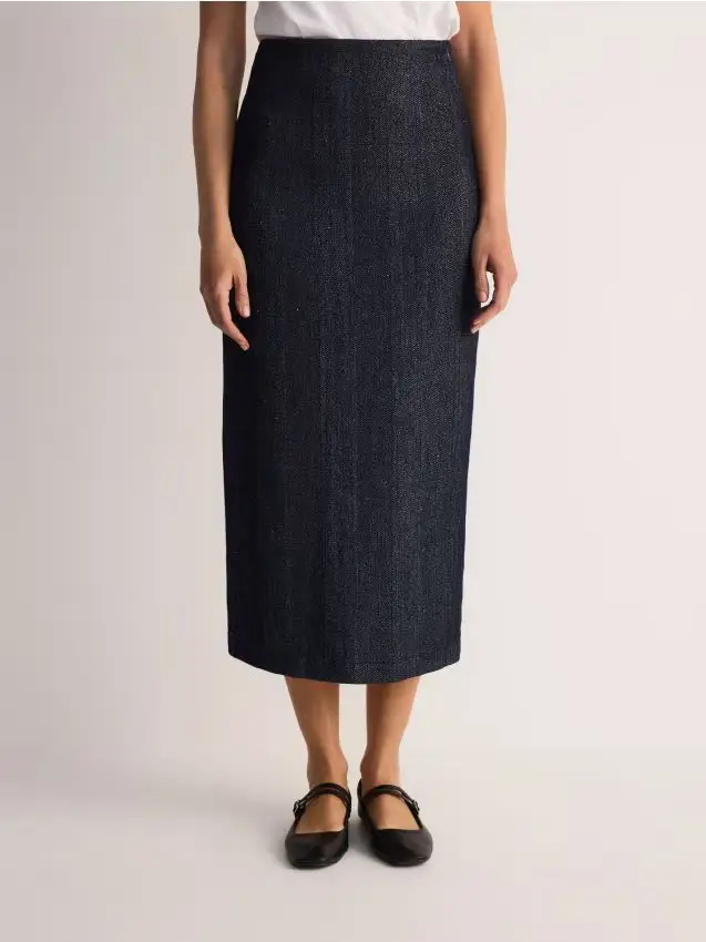 Gonna midi in misto filato metallizzato - blu scuro