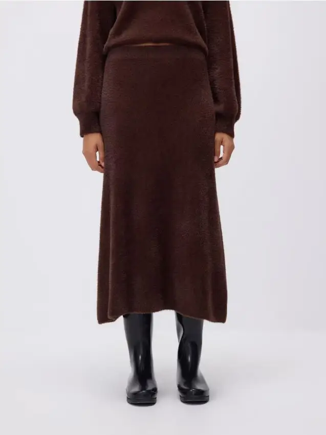 Gonna midi in peluche - marrone scuro