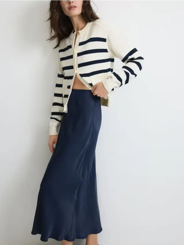 Gonna midi in raso - blu scuro