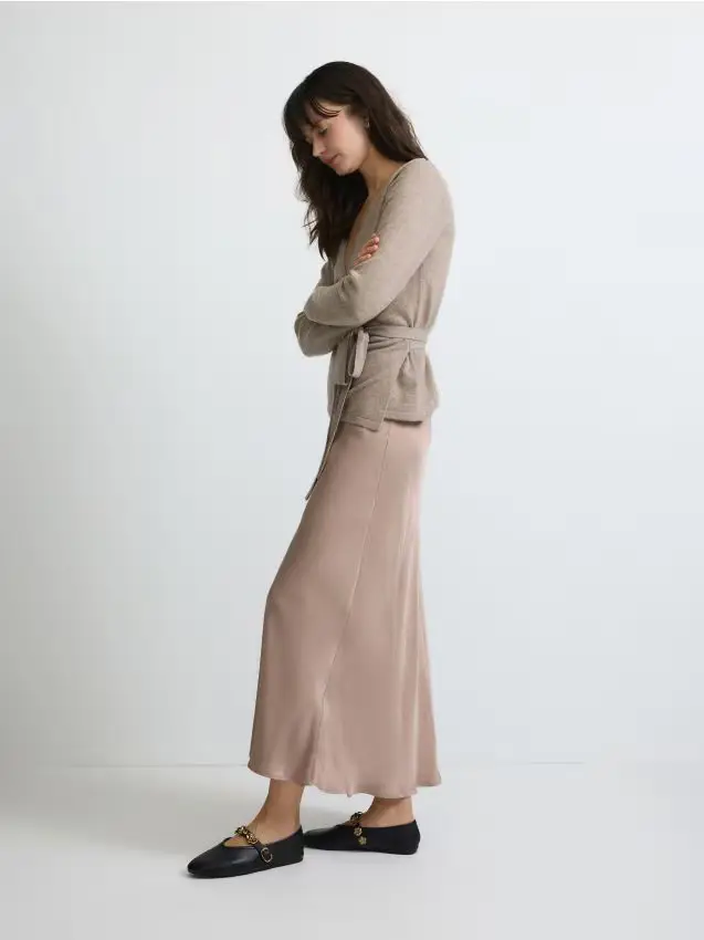 Gonna midi in raso - caffè