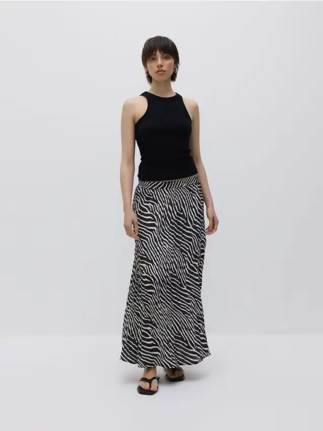 Gonna midi in tessuto stropicciato - multicolore