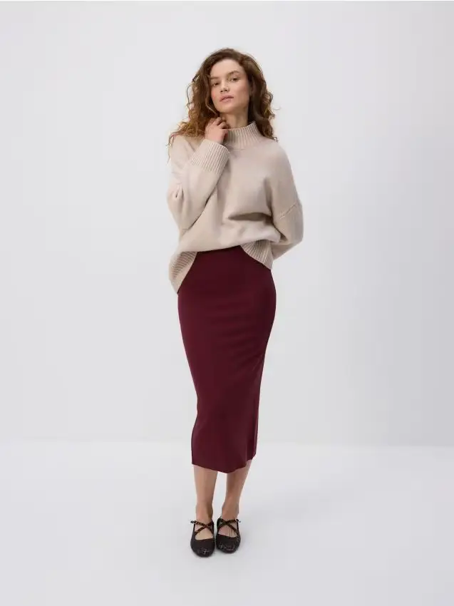 Gonna midi misto viscosa - maroon