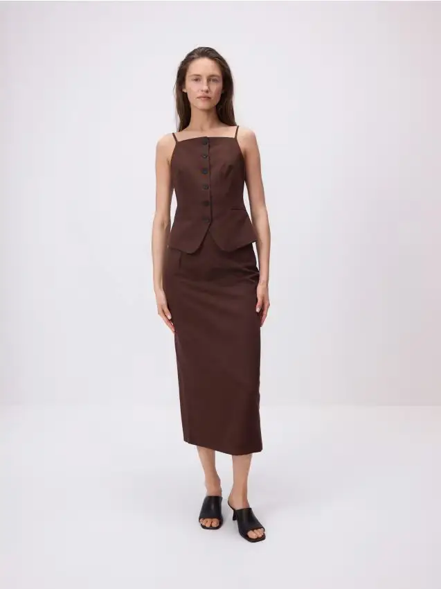 Gonna midi misto viscosa - marrone