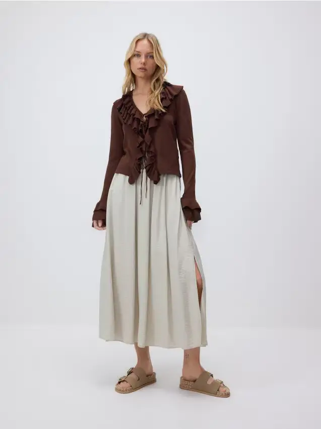 Gonna midi misto viscosa - nude