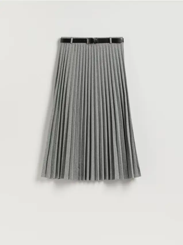 Gonna midi plissé con cintura - grigio chiaro