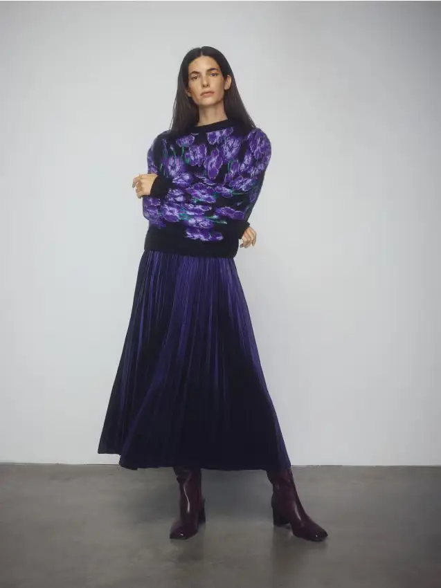 Gonna midi plissettata - blu scuro