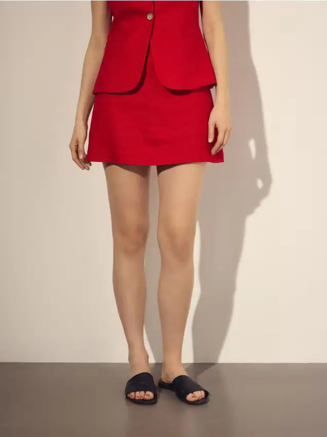 Gonna-pantaloncini in misto lino - rosso