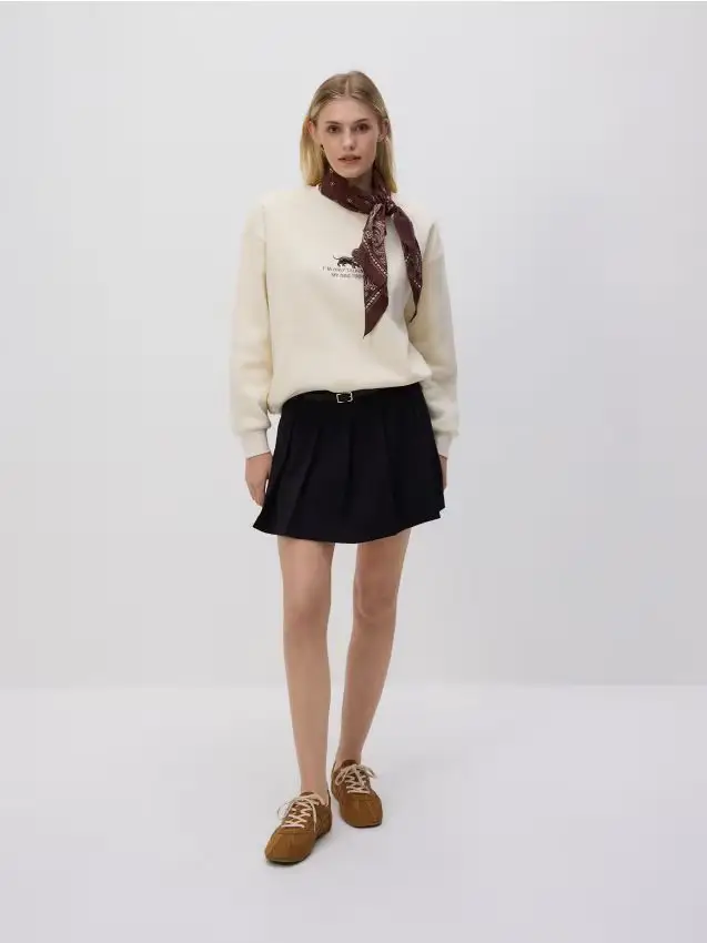 Gonna-pantaloncino plissettata con cintura - nero