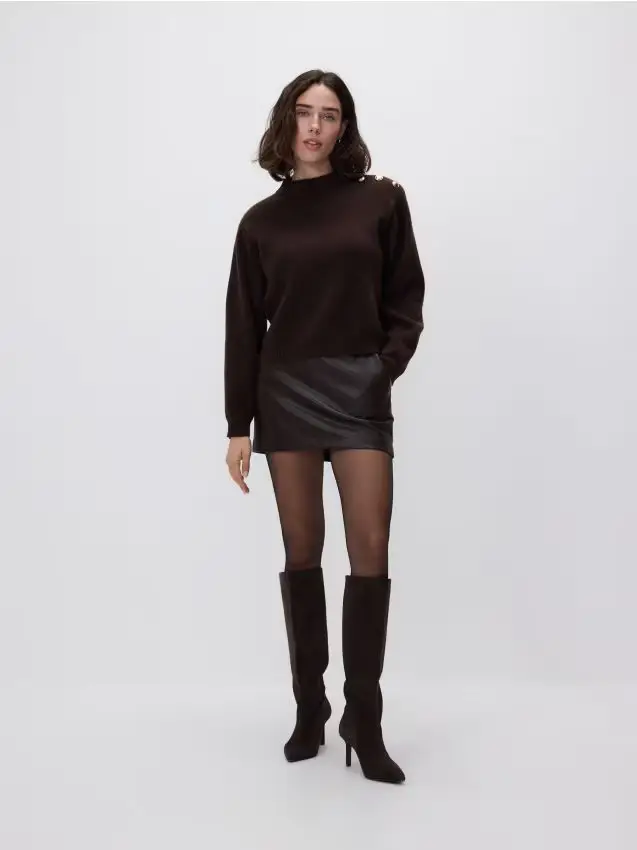 Gonna pantalone in ecopelle - marrone scuro