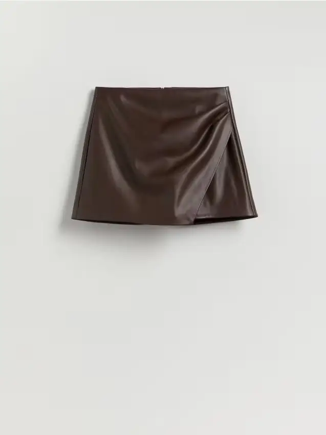 Gonna pantalone in ecopelle - marrone scuro