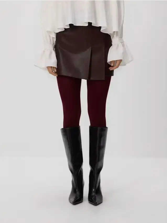 Gonna pantalone in ecopelle - mogano