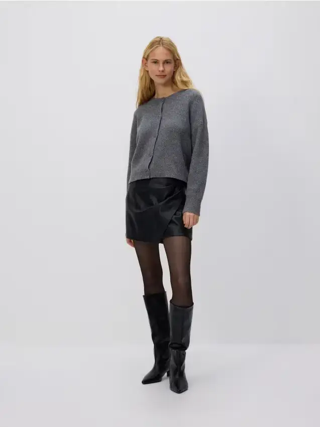 Gonna pantalone in ecopelle - nero