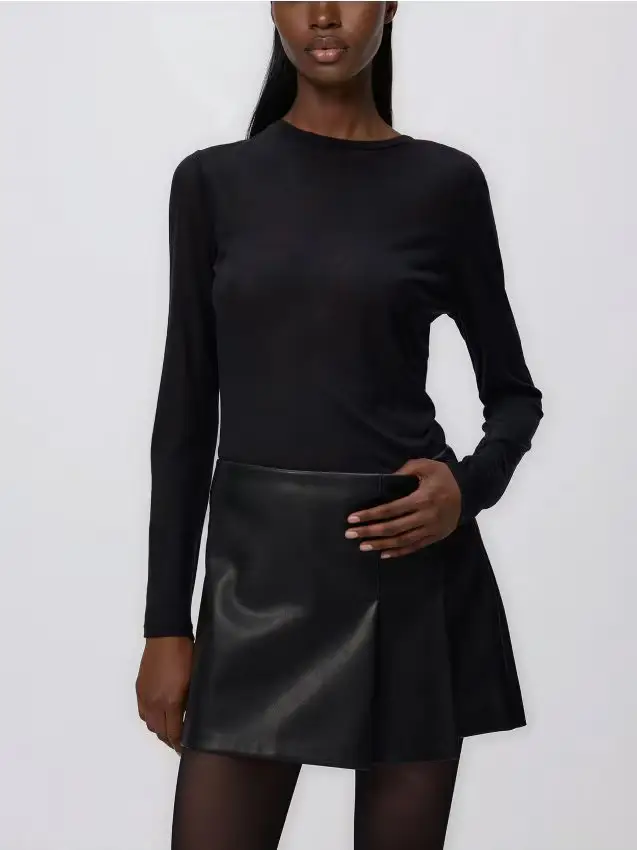 Gonna pantalone in ecopelle - nero