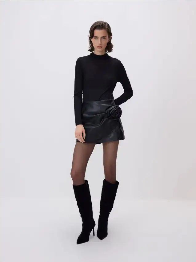 Gonna pantalone in ecopelle - nero