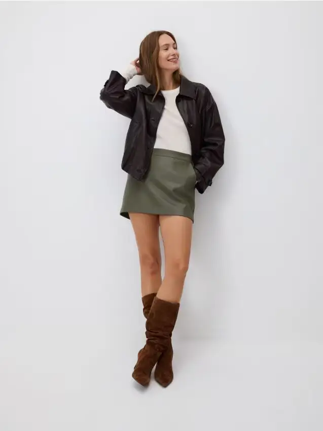 Gonna pantalone in ecopelle - verde-marrone