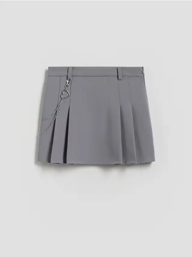 Gonna plissettata con catena - grigio scuro