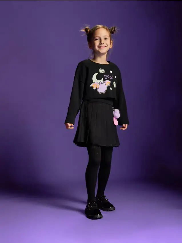 Gonna plissettata con portachiavi Pusheen - nero