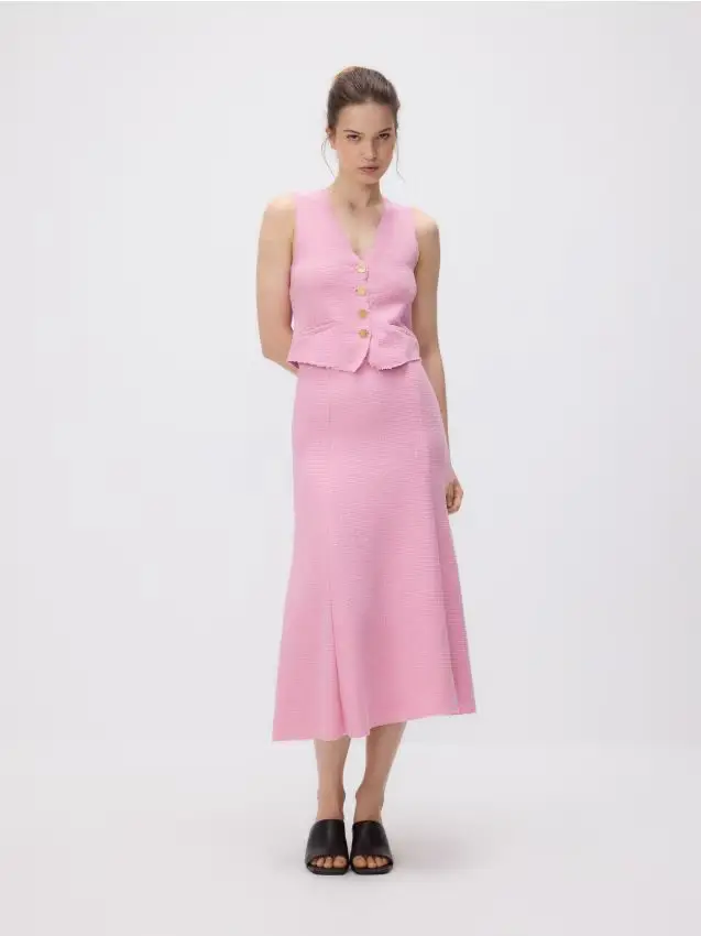 Gonna plissettata in tweed - rosa pastello