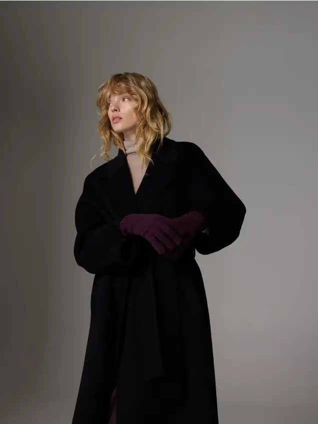 Guanti in lana con cashmere - mogano