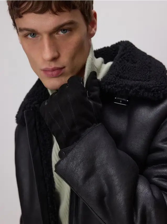 Guanti in pelle con materiali misti - nero