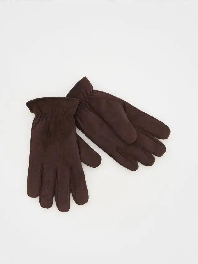 Guanti in tessuto liscio - marrone scuro