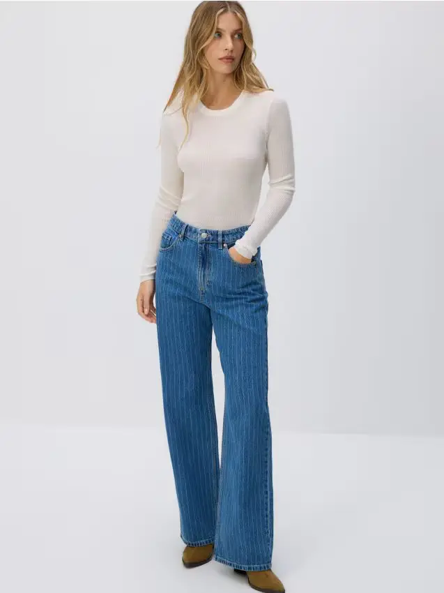 Jeans a gamba larga a righe - blu