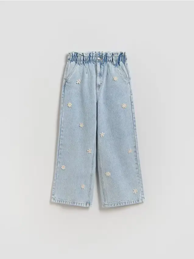 Jeans a gamba larga con applicazione - blu