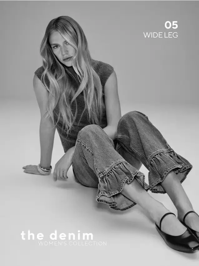 Jeans a gamba larga con balze - blu