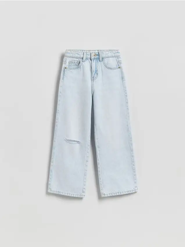 Jeans a gamba larga con effetto consumato - blu