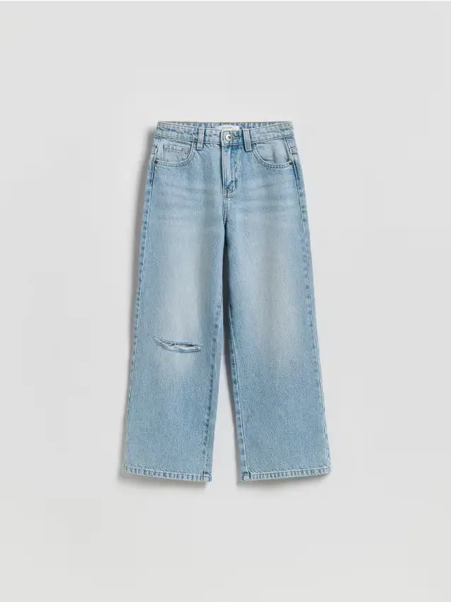 Jeans a gamba larga con effetto consumato - blu