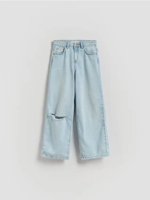 Jeans a gamba larga con effetto consumato - blu